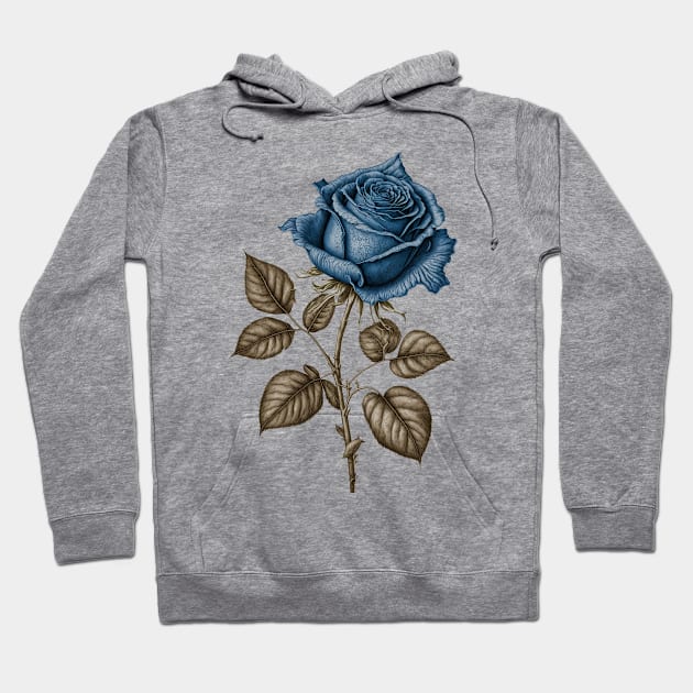 Blue Rose Drawing, Flower Drawing, Gift For Her Hoodie by DivShot 